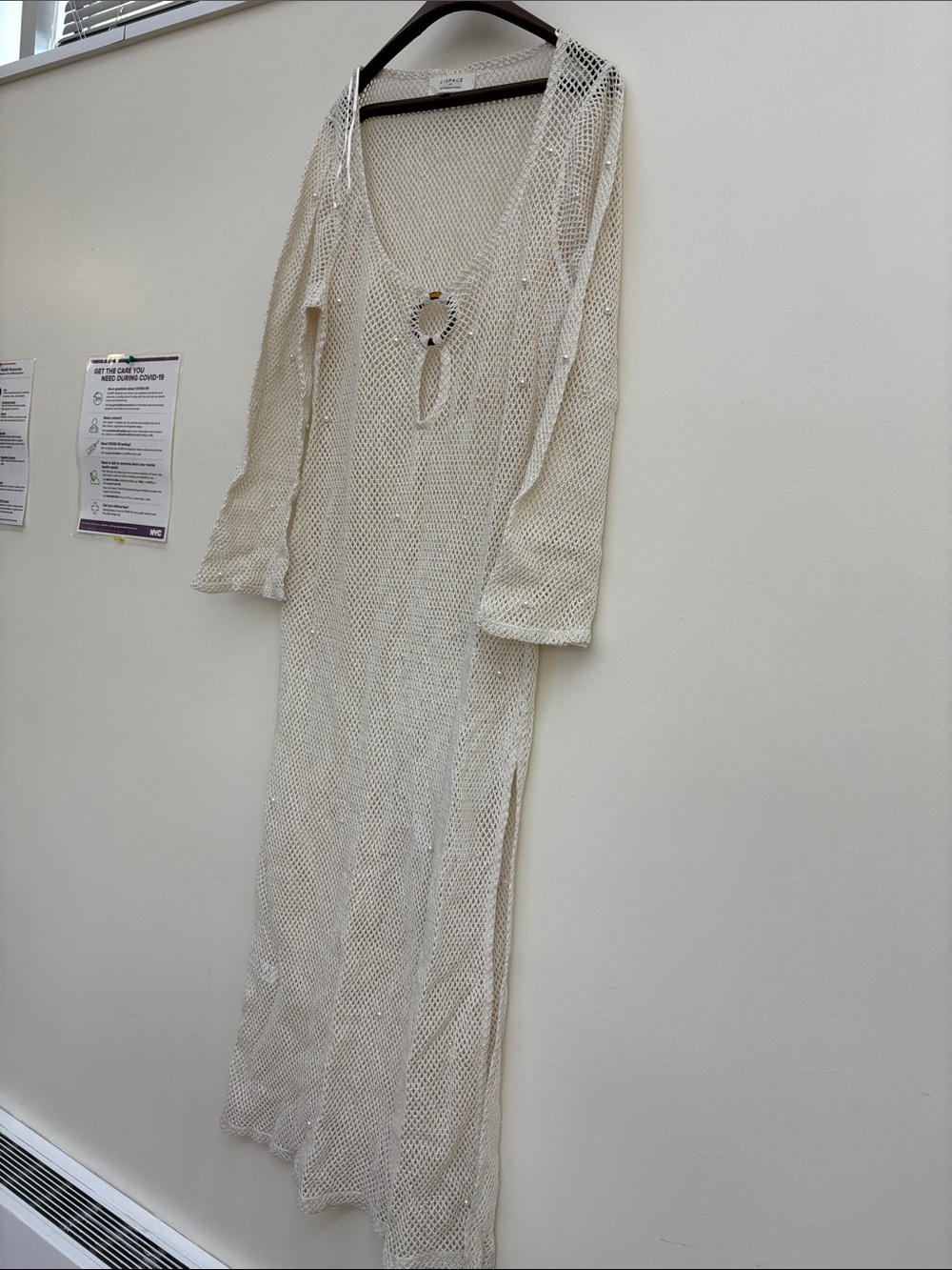 l*space Cream Crochet Long-Sleeve Maxi Cover-Up